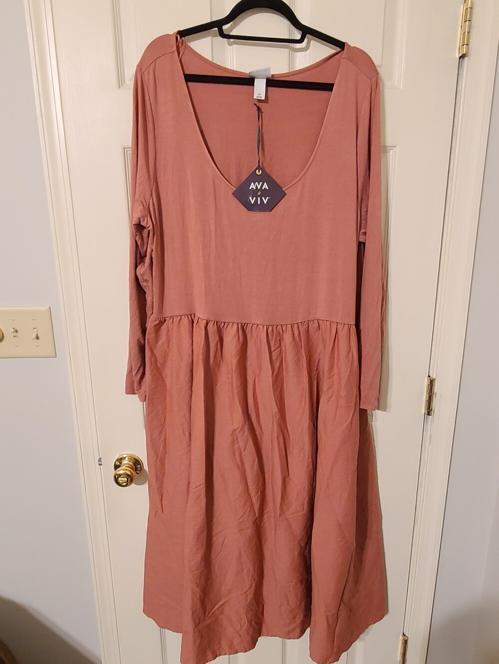 Ava & Viv Long Sleeve Scoop-Neck Dusty Rose Midi Dress